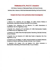 Publications of Dr., Prof. DV Alexandrov