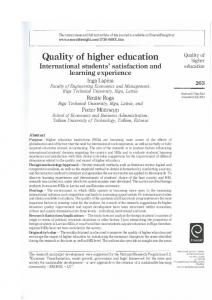 Quality of higher education International students ...