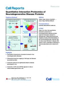 Quantitative Interaction Proteomics of Neurodegenerative ... - Cell Press