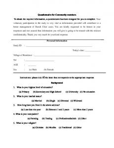 Questionnaire for Community members To obtain the required ... - PLOS