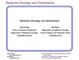 Radiation Oncology and Optimization