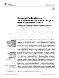 Ramadan Fasting Exerts Immunomodulatory Effects