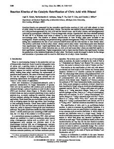 Reaction Kinetics of the Catalytic Esterification of Citric Acid with Ethanol