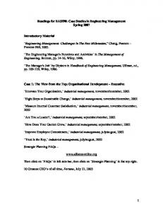 Readings for EAS590: Case Studies in Engineering Management