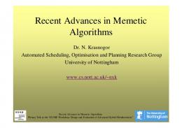 Recent Advances in Memetic Algorithms