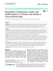 Recognition of depression, anxiety, and alcohol abuse in a Chinese ...