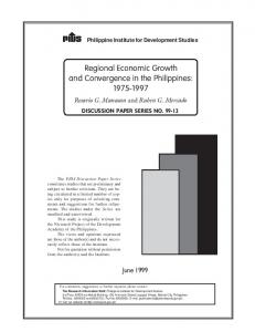 Regional Economic Growth and Convergence in the Philippines: 1975 ...