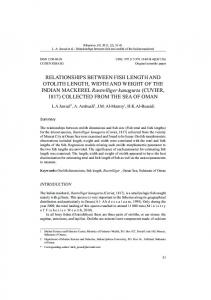 RELATIONSHIPS BETWEEN FISH LENGTH AND OTOLITH LENGTH