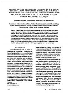 reliability and construct validity of the malay ... - Semantic Scholar