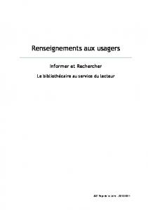 Renseignements aux usagers - Concours des bibliotheques