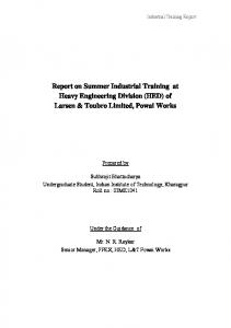 Report on Summer Industrial Training at Heavy Engineering ...