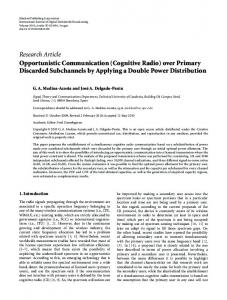 Research Article Opportunistic Communication (Cognitive Radio) over