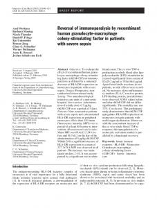 Reversal of immunoparalysis by recombinant human granulocyte ...