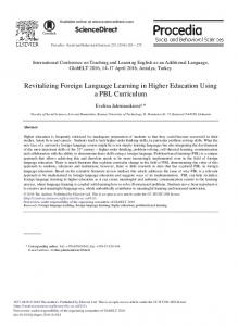 Revitalizing Foreign Language Learning in Higher ... - ScienceDirect