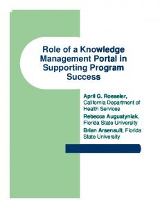 Role of a Knowledge Management Portal in Supporting Program ...