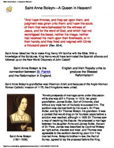 Saint Anne Boleyn - A Queen in Heaven!!