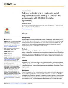 Salivary testosterone in relation to social cognition and social ... - PLOS