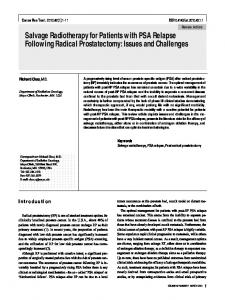 Salvage Radiotherapy for Patients with PSA Relapse Following ...