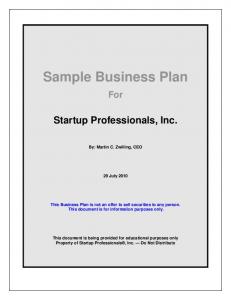 Sample Business Plan For Startup Professionals, Inc.