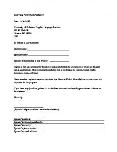 SAMPLE LETTER OF SPONSORSHIP