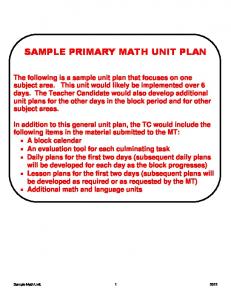 SAMPLE PRIMARY MATH UNIT PLAN