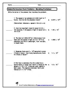 Scientific Notation Word Problems Matching Worksheet - Math ...