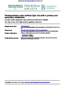 secondary metabolism Photosynthesis under artificial