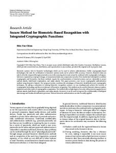 Secure Method for Biometric-Based Recognition with Integrated