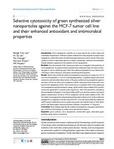 selective cytotoxicity of green synthesized silver nanoparticles against