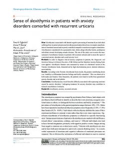 sense of alexithymia in patients with anxiety disorders comorbid with ...