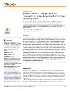 Sequential effects of reappraisal and rumination on anger ... - PLOS