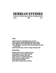 Serbian Studies Vol 22, Number 2 - North American Society for ...