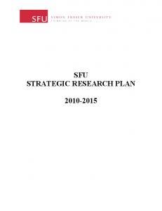 SFU STRATEGIC RESEARCH PLAN 2010-2015