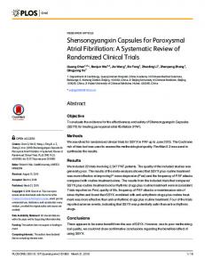 Shensongyangxin Capsules for Paroxysmal Atrial Fibrillation - PLOS