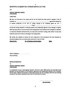 SHIPPING GUARANTEE UNDERTAKING LETTER