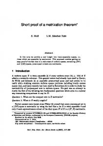 Short proof of a metrization theorem - Project Euclid