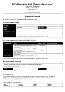 Sid's Badminton Club Membership Form