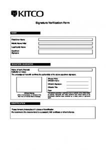 Signature Verification Form - Kitco