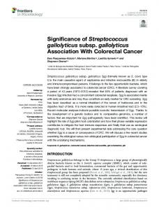 Significance of Streptococcus gallolyticus subsp ... - Frontiers