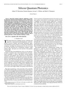 Silicon Quantum Photonics - IEEE Xplore