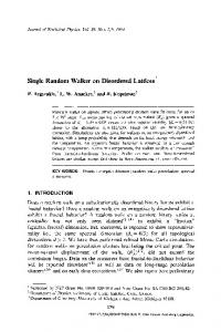 Single random walker on disordered lattices - Semantic Scholar