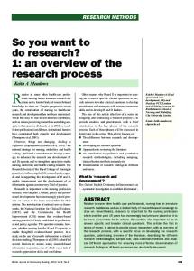 So you want to do research? 1: an overview of the