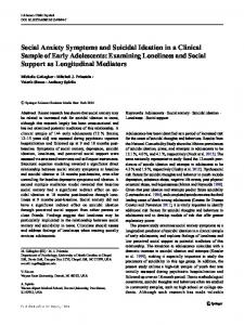 Social Anxiety Symptoms and Suicidal Ideation in a ... - Mitch Prinstein