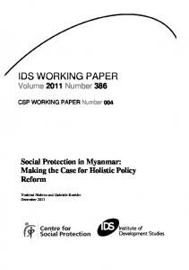 Social Protection in Myanmar - Institute of Development Studies