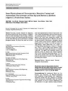 Some Physicochemical Characteristics, Bioactive Content and ...