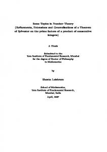 Some Topics in Number Theory (Refinements, Extensions and