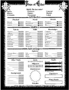 Sons of Ether Character Sheets