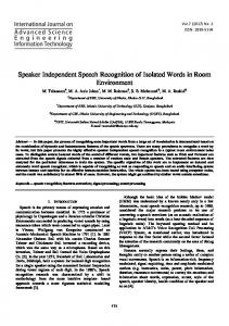 Speaker Independent Speech Recognition of Isolated ...