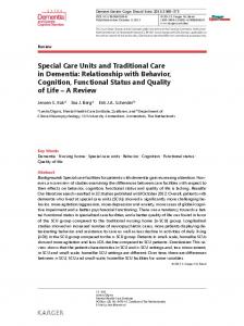 Special Care Units and Traditional Care in Dementia: Relationship ...