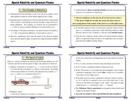 Special Relativity and Quantum Physics Special Relativity and ...